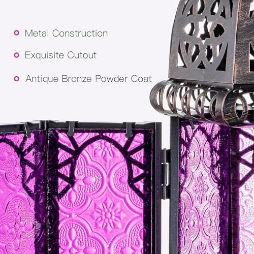 Halloween Lanterns Decorations Indoor & Outdoor, 11’’ Medium Size Vintage Metal Hanging&Tabletop Candle Holder Decor, Christmas Ramadan Decorations for Home Porch Patio (Purple) - color: Purple - 11''h, size: Medium
