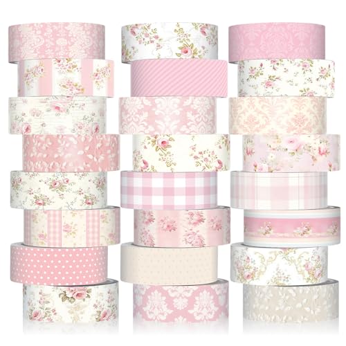 Gueevin 24 Rolls Floral Washi Tapes Set Scrapbook Supplies, Roses and Lace - style: Roses and Lace