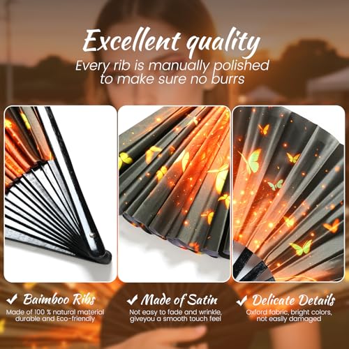 SYNTECSO Folding Hand Fan for Rave, UV Glow Clack Fan - color: Trees of Fire