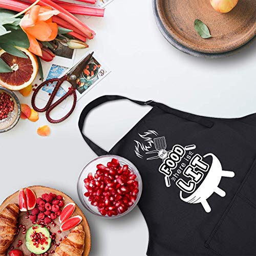 Rosoz Funny BBQ Black Chef Aprons for Men,Adjustable Kitchen Cooking Aprons - color: The Food Here is Lit