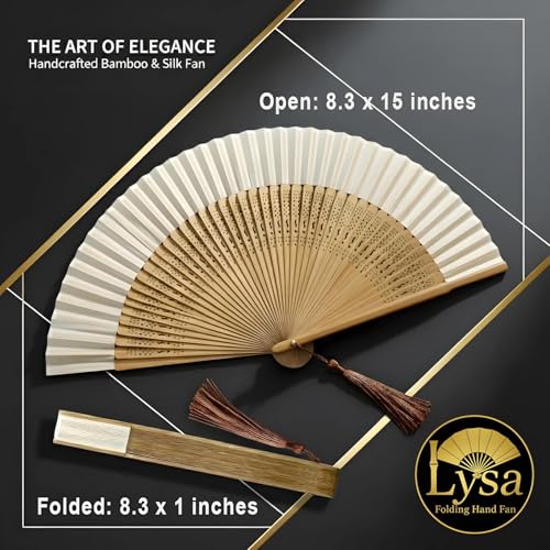 Lysa Hand Fan for Women Foldable - Portable Folding Japanese Chinese Fan - for Hot Flashes, Summer Cooling, Festivals, Church, Dancing (Bamboo White) - color: Bamboo White