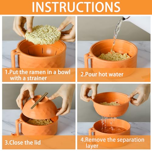 6 Pcs Microwave Ramen Cooker Set 40oz Bowl, Orange - color: Orange