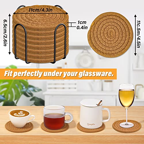 Mckanti 8 Pcs Drink Coasters with Holder, Absorbent Coasters for Drinks, Minimalist Cotton Woven Coaster Set for Home Decor Tabletop Protection Suitable for Kinds of Cups, 4.3 Inches. - color: Color a