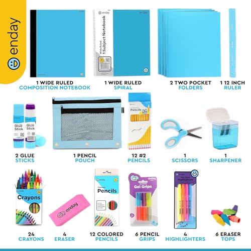 Enday Back to School Supplies for Kids, School Supply Box Grades K-5 - color: Blue, size: 1 Kit