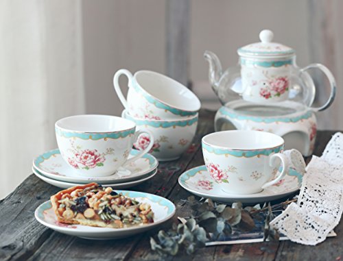 Jusalpha Fine Porcelain Rose Flower Series Teacup Saucer Spoon Set