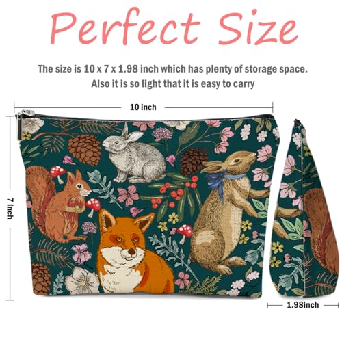 Vintage Forest Animal Makeup Bag, Botanical Cosmetic Bag Travel Pouch - color: Multicolor 0147