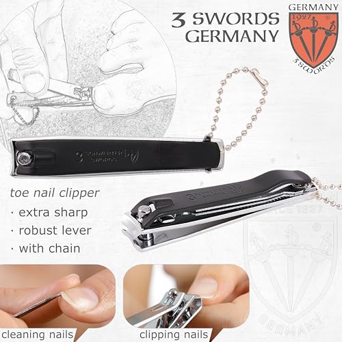 3 Swords Germany - Brand Quality 4 piece Manicure Pedicure Grooming kit Set for Professional Finger & Toe Nail Care Tweezers File Clipper Fashion Leather case in Gift Box, Made by 3 Swords (02563) - color: White - Black Tools