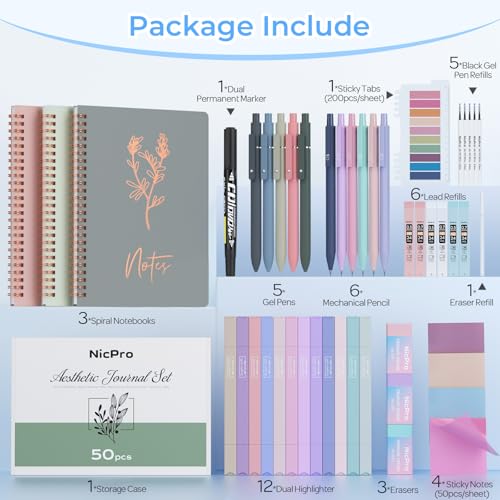 Nicpro 50PCS Cute Spiral Notebook Stationary Set For Women - size: 50pcs
