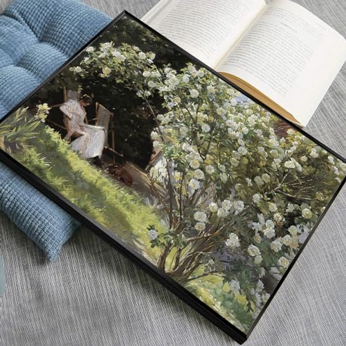Huabsad Vintage Landscape Flower Oil Painting Canvas Wall Art Antique Portrait of Woman Outdoor Garden Roses Wall Decor French Rustic Farmhouse Bedroom Aesthetic Painting Print 12x16in Black Framed - color: Oil painting01, size: 12x16in Metal Framed