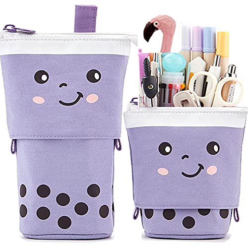 Telescopic Pencil Bag Pen Holder Pop Up Stationery Case, Stand-up Retractable Transformer Bag Standing Organizer, Great for Christmas Holiday New Year Office Bag - color: Purple