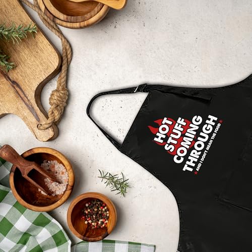 Funny Apron for Men Women,Humorous Kitchen Apron- Grilling Cooking BBQ Accessories, Gift for Dad Husband - color: Hot Stuff Coming Through