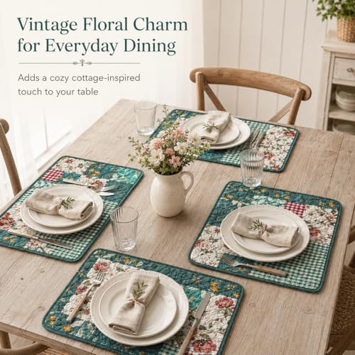 4-Piece Cottage Bloom Quilted Patchwork Placemats - color: Cottage Bloom