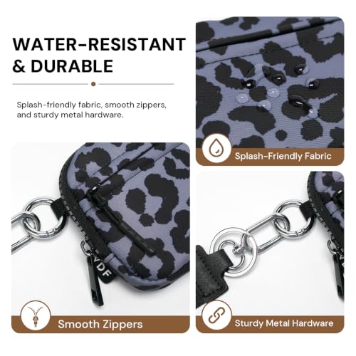 Wristlet Wallet for Women with Clear ID Window, Zip Coin Purse and Keychain - color: Charcoal Leopard