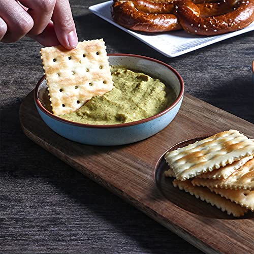 Artena 6oz Turquoise Solid Ceramic Chips and Dip Serving Platter with Acacia Wooden Tray, 4.5inch Glazing Small Serving Bowls/Dipping Dishes for Condiments,Side Dishes, Dipping, Pre, Dessert, Salsa - color: Blue, size: 4.5 inch