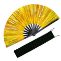 EOSAU Large Laser Rave Fan, Folding Hand Fans for Line Dancing, Gold - color: 13" Gold 01