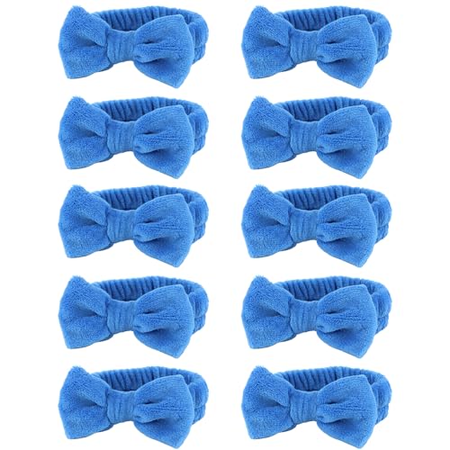 10 Pack Royal Blue Soft Spa Headbands Bulk for Women Girls - color: Dark blue