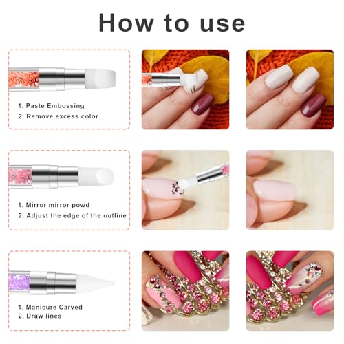 5 Pcs Nail Art Sculpture Pen Dual Tipped Silicone Nail Tools Nail Art Acrylic Pen Silicone Brushes for Resin Nail Art Tools for Design Nail Foil Carving Drawing Effect Shaping - color: 5 pcs style C