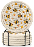 Absorbent Cup Coasters Set of 6 with Holder, Bee - color: Bee