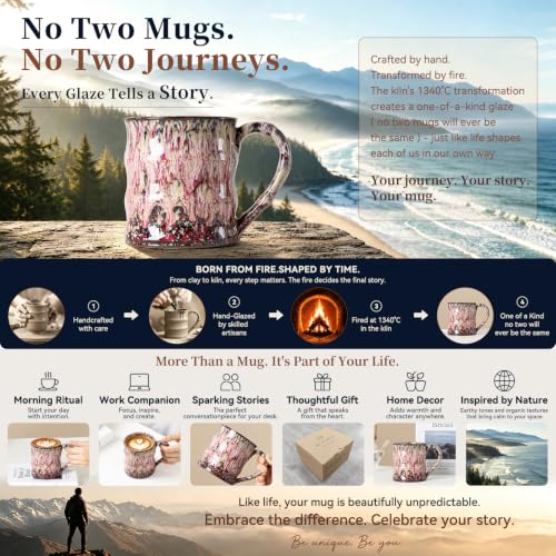 Raspberry Cream Ceramic Mug, 15oz Reactive Glaze Coffee Mug, Gift for Her - color: 15oz - Raspberry Cream · NURTURE