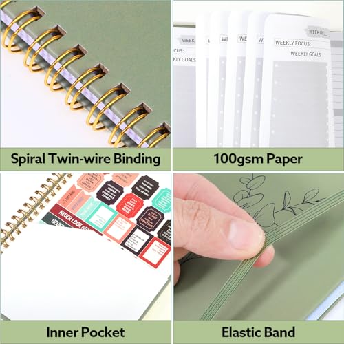 Thboxes A5 Weekly Planner, 52 Week Undated Journal for Women, Sage Green - color: Sage Green