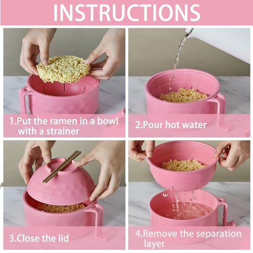 2 Sets 40 oz Microwave Ramen Bowl with Handles, Pink,Yellow - color: Pink,Yellow