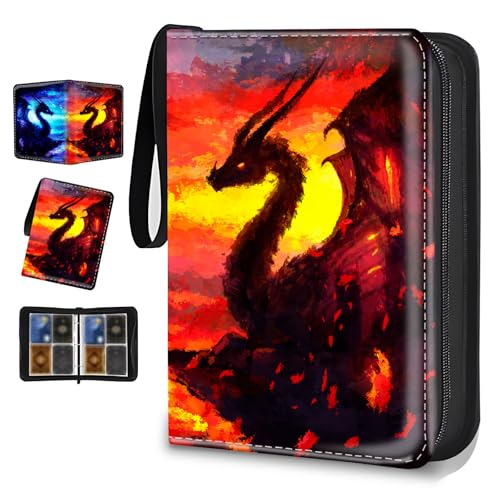 4 Pocket Trading Card Binder, Holds 400 Cards, Zipper Binder - color: Ice Fire Dragon