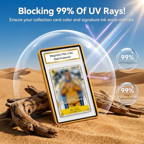 Magnetic PSA/CGC Slab Protector with Foldable Kickstand - UV Protection Tempered Glass & Aluminum Metal Bumper for 35PT PSA CGC CSG AGS, 9-Point Secure Lock Display Guard & Clear View (Yellow) - color: Yellow, size: PSA Card Case