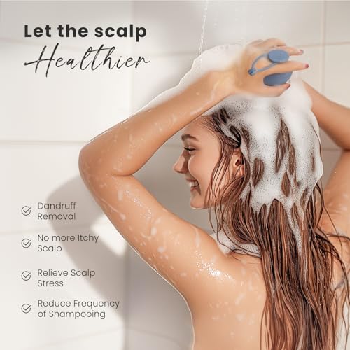 AIMIKE Scalp Massager Shampoo Brush, Soft Silicone Hair Scrubber - color: Morandi - Haze Blue