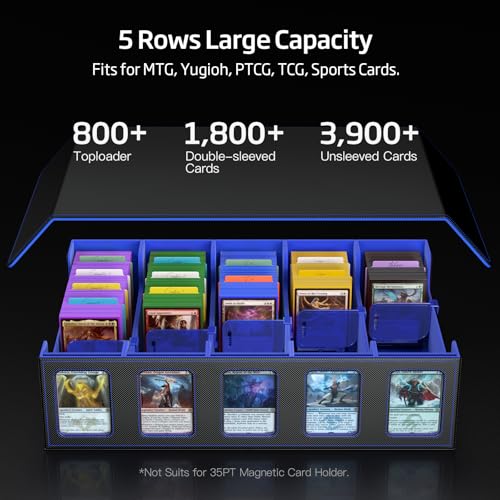 Trading Card Storage Box 5-Row 3900+ Capacity, Black Blue - color: Black Blue, size: 3900+ with Magnetic Lid