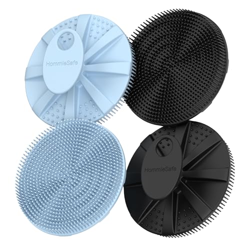 Soft Silicone Shower Brush Body Wash Bath Exfoliating Skin Massage Scrubber - color: Black(2p)+sky Blue(2p)