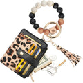 COOLANS Silicone Bracelet Wristlet Wallet Credit Card Holder RFID ID Window Key Ring Tassel Slim Wallet Women Keychain Purse - color: Black Leopard