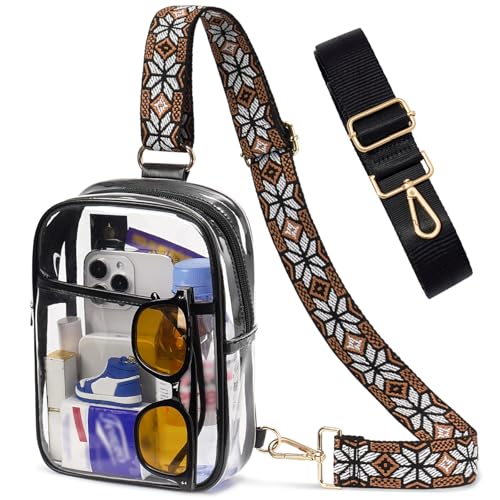 Clear Bag for Stadium Events, Clear Crossbody Sling Purse, 2 Straps - color: 1# Black-a, style: Style 1