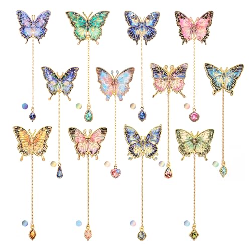 12 Pieces Metal Butterfly Bookmarks with Chain, Golden Hollow Bookmark Monet Oil Painting Theme Book Mark Bookmarks for Book Lovers Women Writers Readers Children Teens - color: 12 Pcs Butterfly