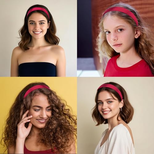 Wecoe 10 Pack Dark Red Headbands 1 Inch Wide Satin Headbands Women Non Slip Fashion Plain Solid Hairbands DIY Halloween Valentine' s Day Hair Accessories for Women Girls Diademas Para Mujer - color: Dark Red
