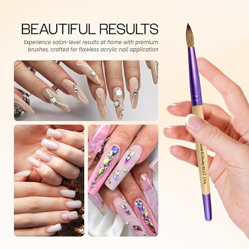 PANA Pure Kolinsky Hair Acrylic Nail Brush - Round Shape Purple Ferrule with Beige Wood Handle (Size 8) - color: Beige, size: Size 8