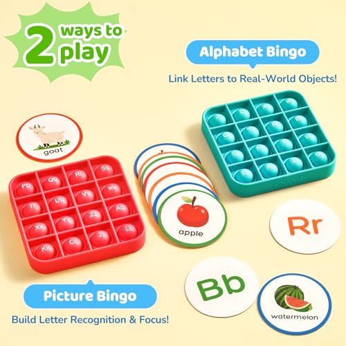 JoyCat Alphabet Bingo Game, 6 Silicone Boards & 26 Cards, Ages 3-5