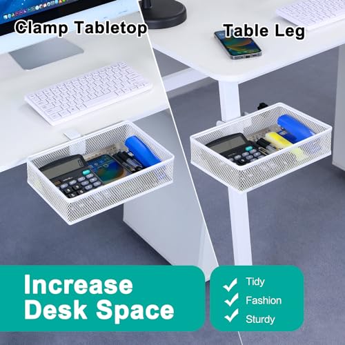 Under Desk Drawer, Clamp on Desk Organizer Under Table Hanging Desk Storage - style: White - Big