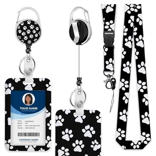 Animal Paw Pattern ID Badge Holder Cat Dog Footprints Badge Holder with Lanyard for Student Nurse Worker - color: Animal Paw Pattern