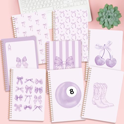 CNhoqc Black Spiral Journal Notebook, 4 Sets A5, Ballpoint Pen Organza Bag - color: 8-Pcs Purple Bow
