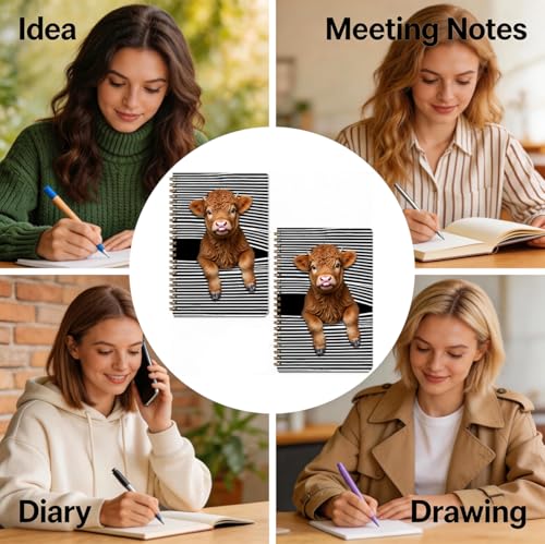 2 Pcs Funny Highland Cow A5 Spiral Notebook 160 Pages, Cow Gifts for Women - color: Multicolour 0033