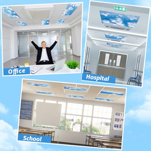 6 Pcs Fluorescent Light Covers with 60 Magnets Decorative for Classroom Ceiling Lights 4 x 2 Feet Magnetic Light Cover Filter Easy Install for Office Hospital Home Ceiling Supplies (Blue Sky Cloud) - color: Blue Sky Cloud