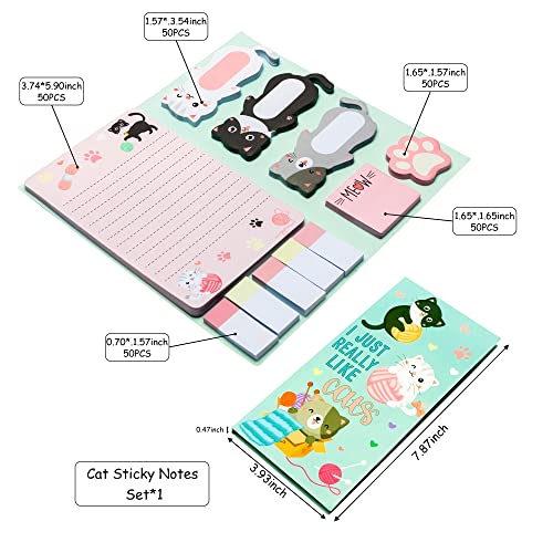 Xqumoi I Just Really Like Cat Sticky Notes Set, 550 Sheets, Cute Cat and Paw Shaped Self-Stick Notes Pads Animal Divider Tabs Bundle Writing Memo Pads Back to School Office Supplies Small Gift - color: 1pack-cat