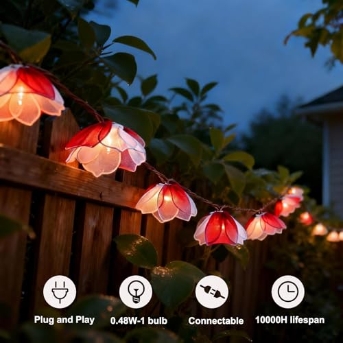 TWINKVILLA Decorative String Lights Plug in with 10 Bulbs, Flower Garland Fairy Lights Connectable Weatherproof Outdoor Indoor for Wedding Pergola Bedroom Porch Floral Home Decor (Purple White) - color: Purple White