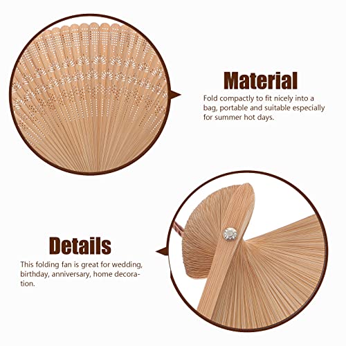 Toyvian Vintage Bamboo Folding Fan, Handheld Foldable Hand Fan for Women, Brown Portable Wood for Summer Cooling Wedding Party Dance Stage Show
