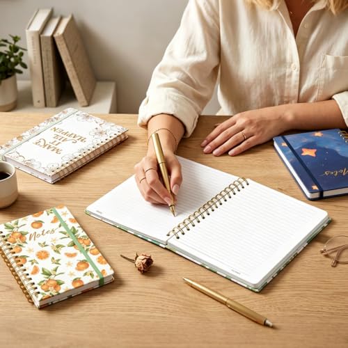 A5 Spiral Notebook Lined Planner Notepad Purple Writing Journal for Girls - color: Purple Leaf