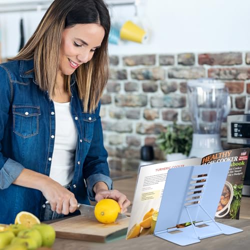 Honagu Desk Book Stand Metal Reading Rest Book Holder, Book Holders for Reading Hands Free, Adjustable Cookbook Documents Holder Bookstands for Recipes Textbooks Music Books (Dark Blue) - color: Dark Blue