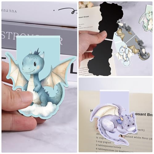 Cute Dragon Magnetic Bookmarks, 8 Pcs Fun Animal Book Marks for Reading Kids Boys Girls, Magnetic Bookmark Clips for School Supplies, Birthday Christmas Gifts for Book Lovers - style: Cute Dragon