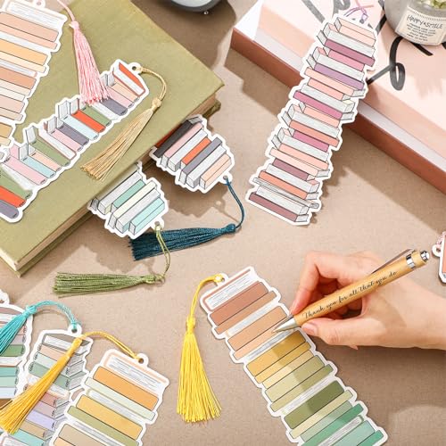 Fuyoooo 50 Pcs Reading Tracker Bookmarks with Tassel, Bookshelf Design