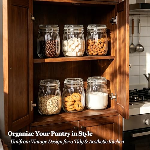 ComSaf Ribbed Glass Mason Jars with Airtight Lids 25 oz 6 Pack Coffee - size: 25 fl oz x 6 - Ribbed