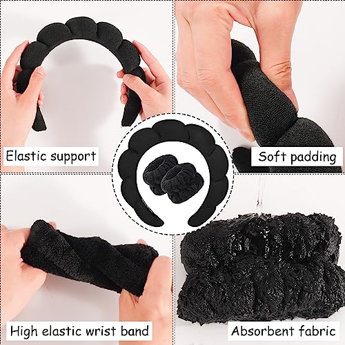Zkptops Spa Headbands for Women Face Washing Wristband Sponge Makeup,Black - color: Black